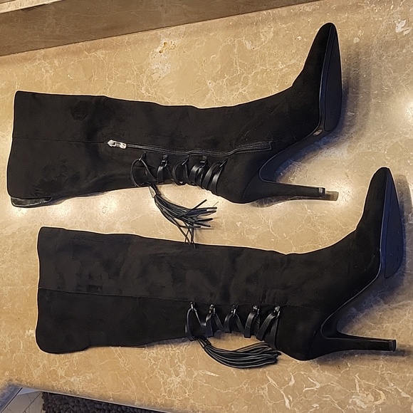 BCBGeneration Black Suede Corseted OTK Boots, Sz 8 - Picture 5 of 16